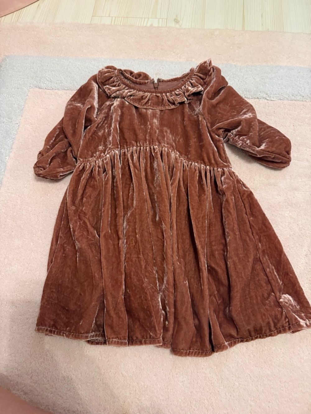 Girls Velvet Ruffle Collar Dress